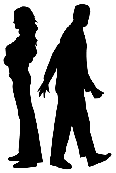 cartoon image of a silhouette of a couple with their backs turned walking away from each other due to the gamification of dating