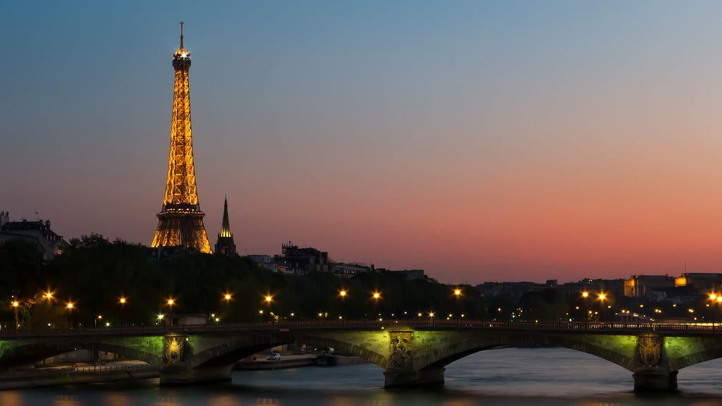 Eiffel Tower, Paris in the sunset.