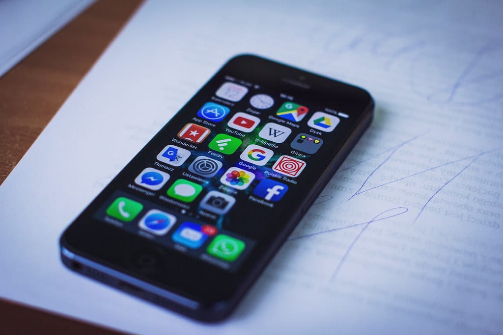 An unlocked iPhone on a table