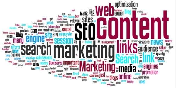 Image of marketing words such SEO, content, web