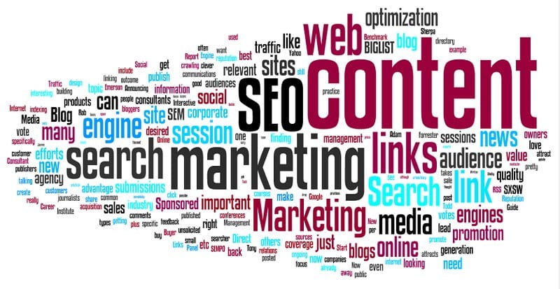 Image of marketing words such SEO, content, web