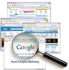 Image of multiple desktop tabs with various search engines open such as Google, Yahoo, MSN, etc., where organic reach through SEO may be displayed on the search engine results page.